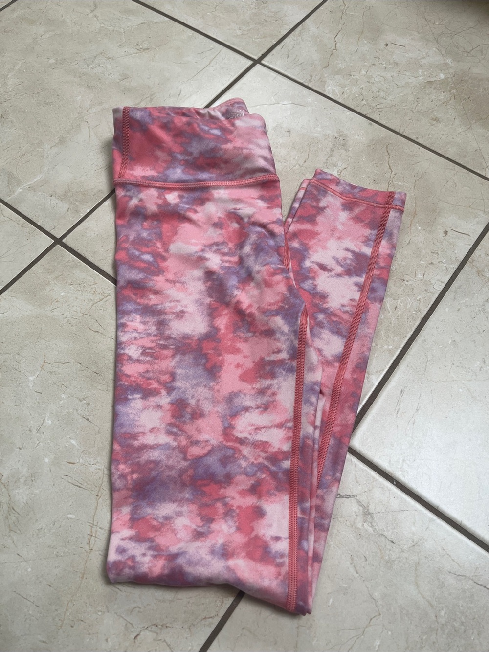Athleta Kids Pink and Purple Marble Tie-Dye Leggings